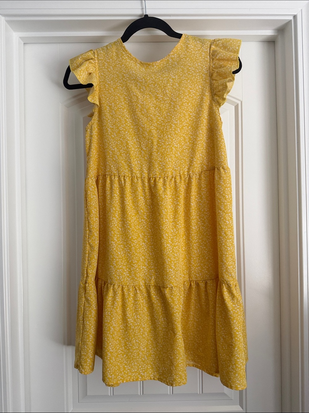 SHEIN Yellow Floral Flutter Sleeve Tiered Dress